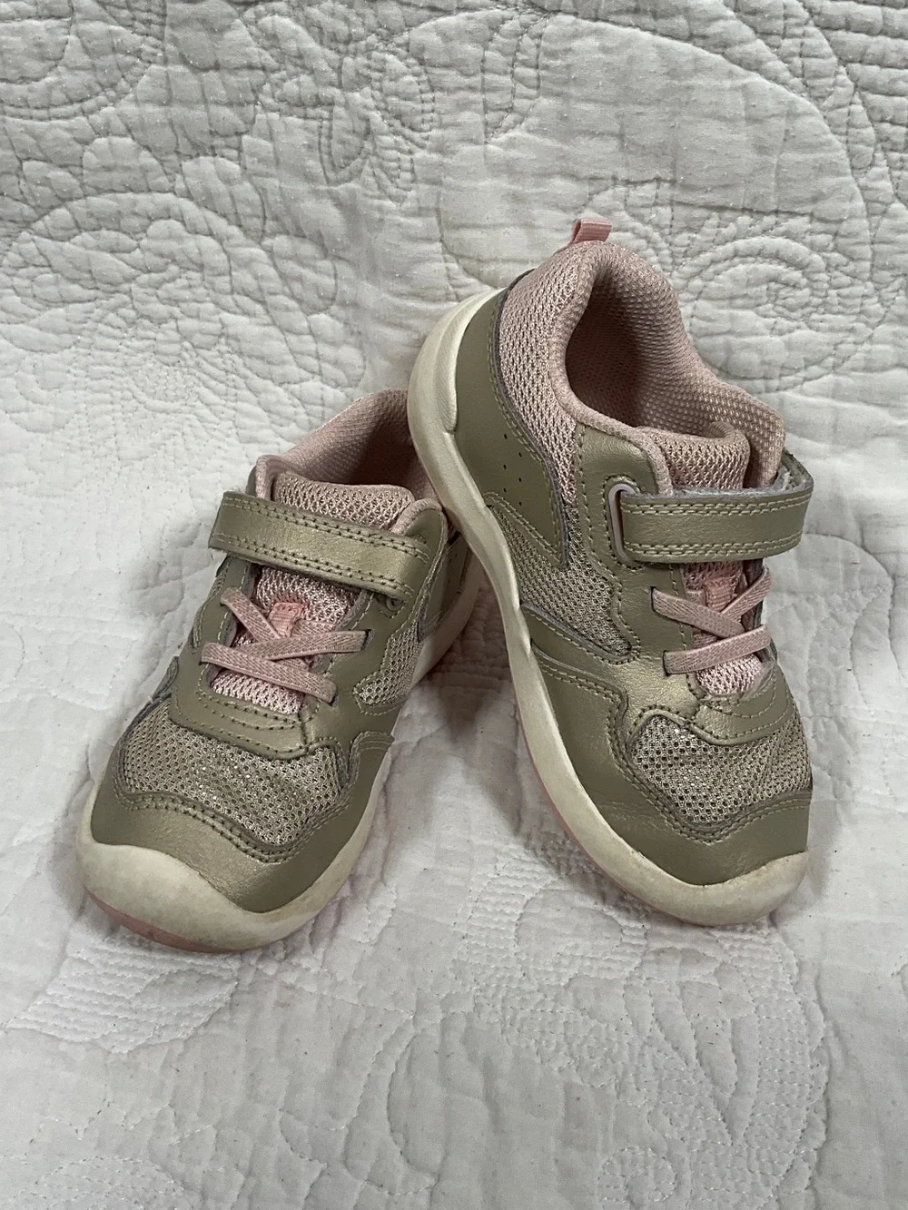 Kids Athletic Sneakers in Taupe and Pink - Comfortable Everyday Shoes